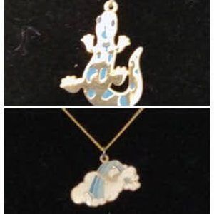 Lot of 2 Goldtone Charm 16"  Necklaces Flying Bird & Blue Rainbow & Gator